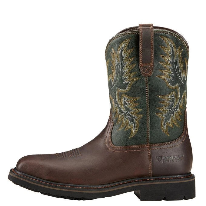 Ariat Boots: Men's 10017434 Brown Green Sierra Wide 10" Steel Toe Slip Resistant Pull On Work Boots - Image 4