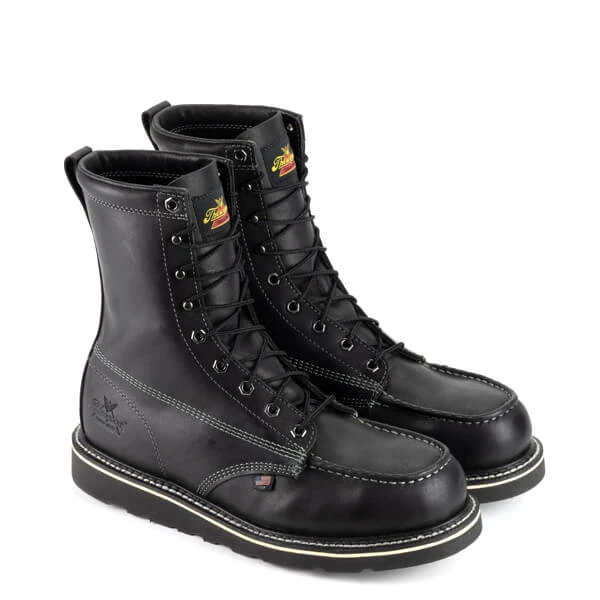 Thorogood Boots: Men's 804 6208 Black Steel Toe 8" American Heritage Midnight Series Work Boot