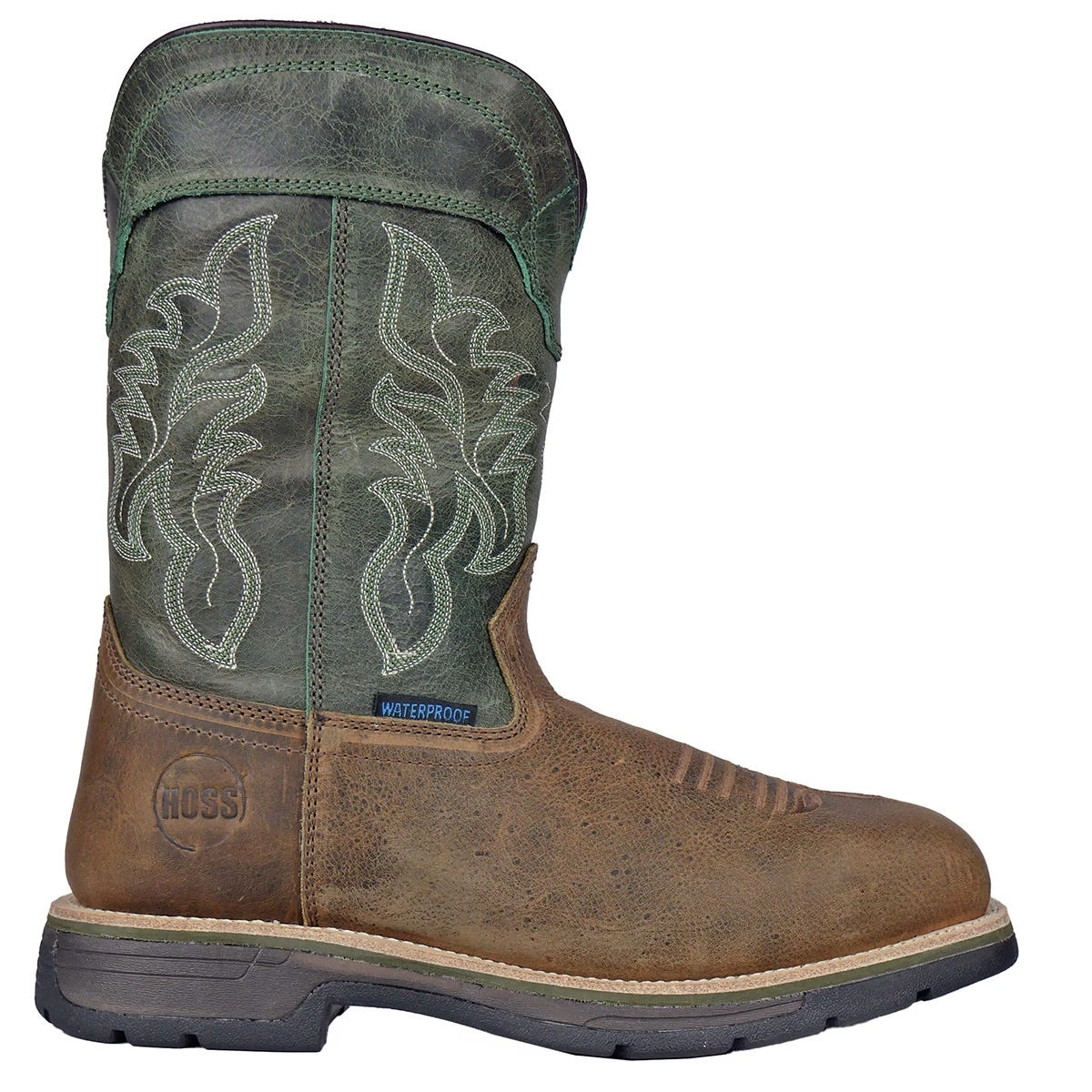 Hoss Boots: Men's 94052 Olive Composite Toe Brisbee Distressed Waterproof EH Pull On Work Boot - Image 2