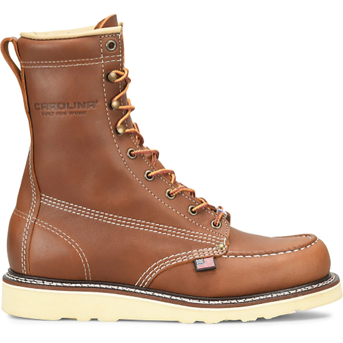 Carolina Boots: Men's CA7002 Brown Soft Toe 8" USA Made AMP Union Built Moc Toe EH Work Boot - Image 2