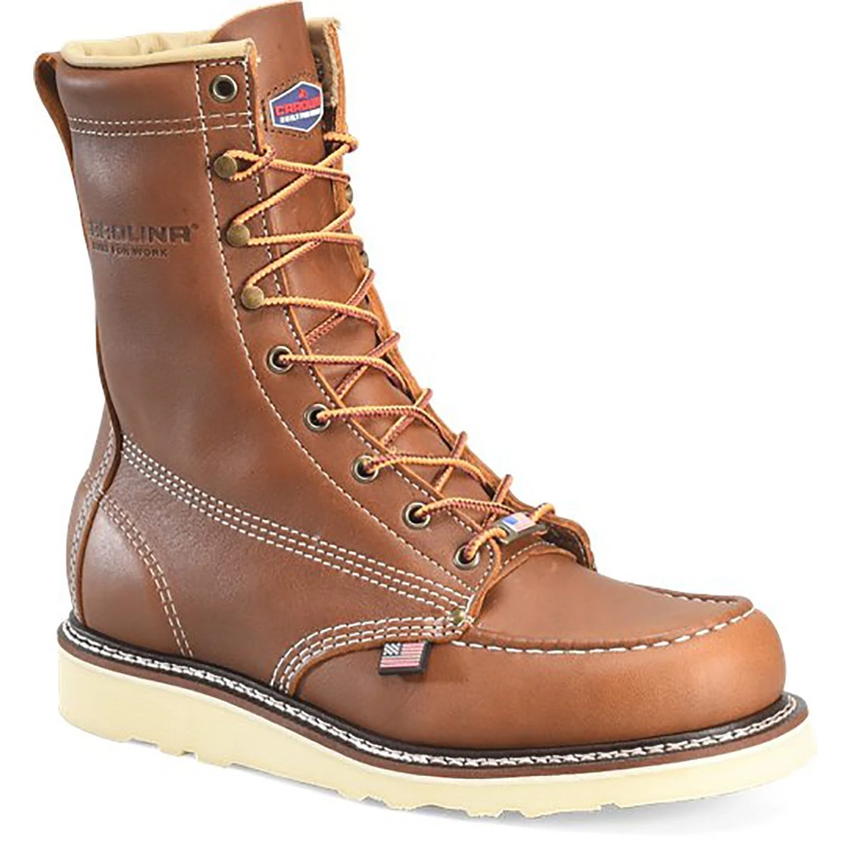 Carolina Boots: Men's CA7002 Brown Soft Toe 8" USA Made AMP Union Built Moc Toe EH Work Boot