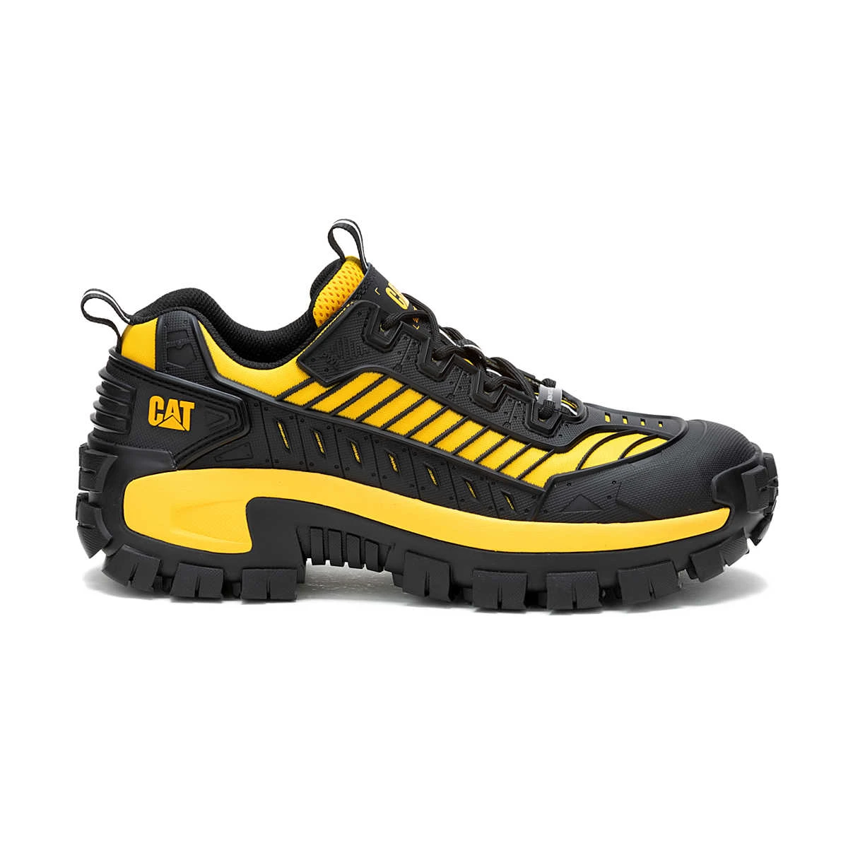 Cat Shoes: Men's P91691 Black Cat Yellow Composite Toe Invader Mecha Work Shoe - Image 2