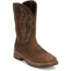 Justin Boots: Men's CR3207 Taupe Brown Nano Composite Toe Nitread 11" Waterproof Slip Resistant Work Boot