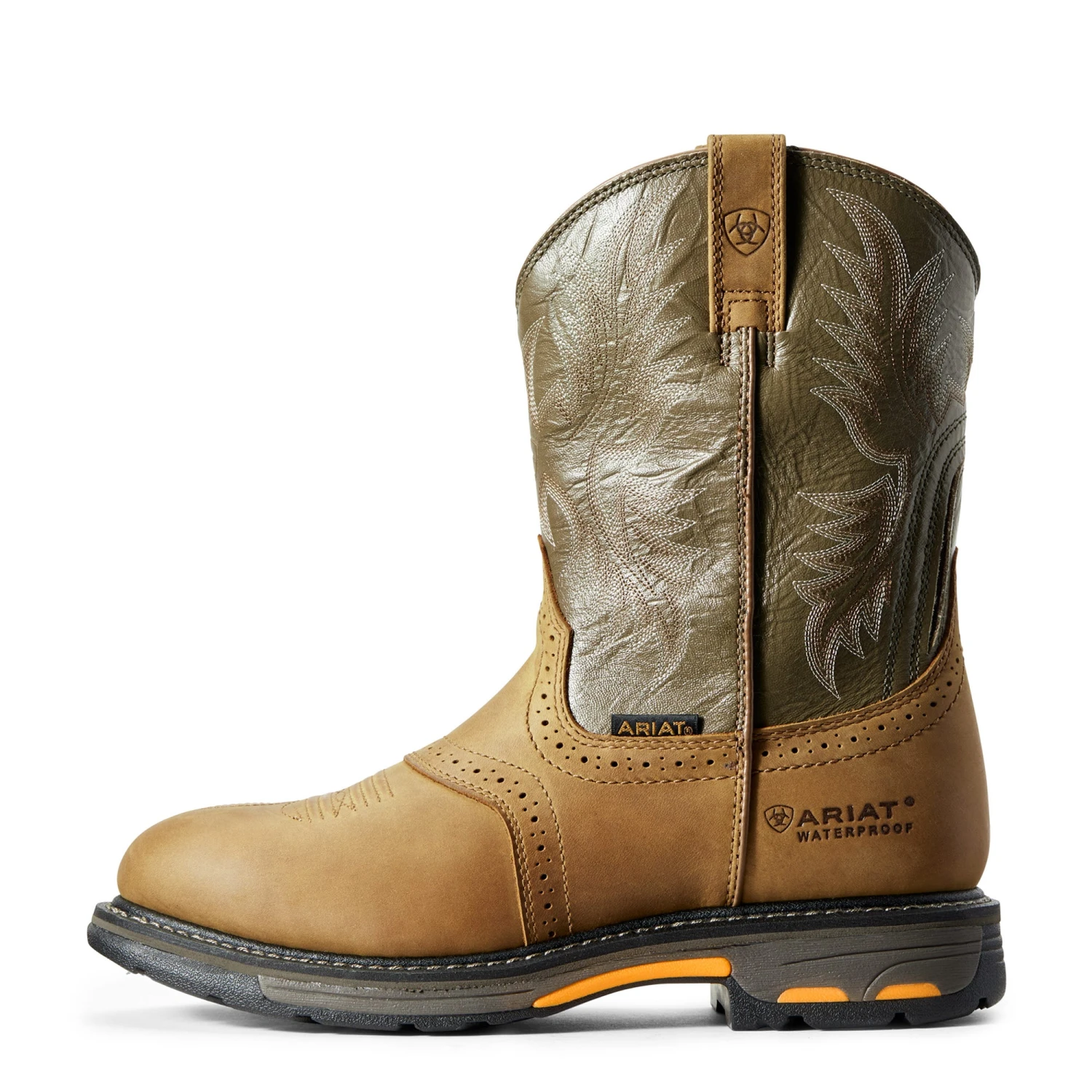 Ariat Boots: Men's 10008633 Waterproof Brown Pull-On Workhog Cowboy Boots - Image 4