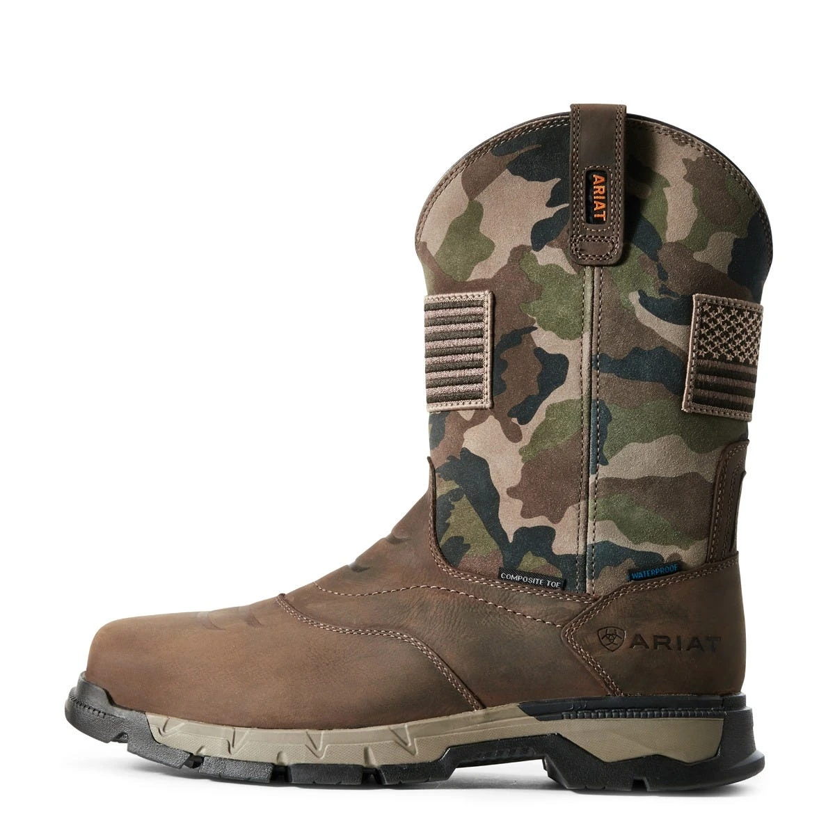 Ariat Boots: Men's 10029518 Dark Brown Camo Rebar Flex Patriot Waterproof Composite Toe Work Boot - Image 3
