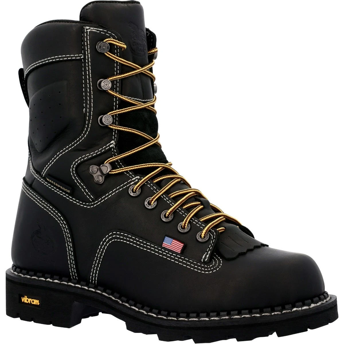 Georgia Boots: Men's GB00603 Black Plain Toe 8" USA Made Logger Waterproof Work Boot