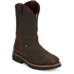 Justin Boots: Men's HL4235 Brown Steel Toe 11" USA Made Billings Square Toe Waterproof Pull On Work Boot