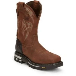 Justin Boots: Men's CR2151 Walnut Brown Soft Toe Frontline Hiviz 11” Waterproof Work Boot