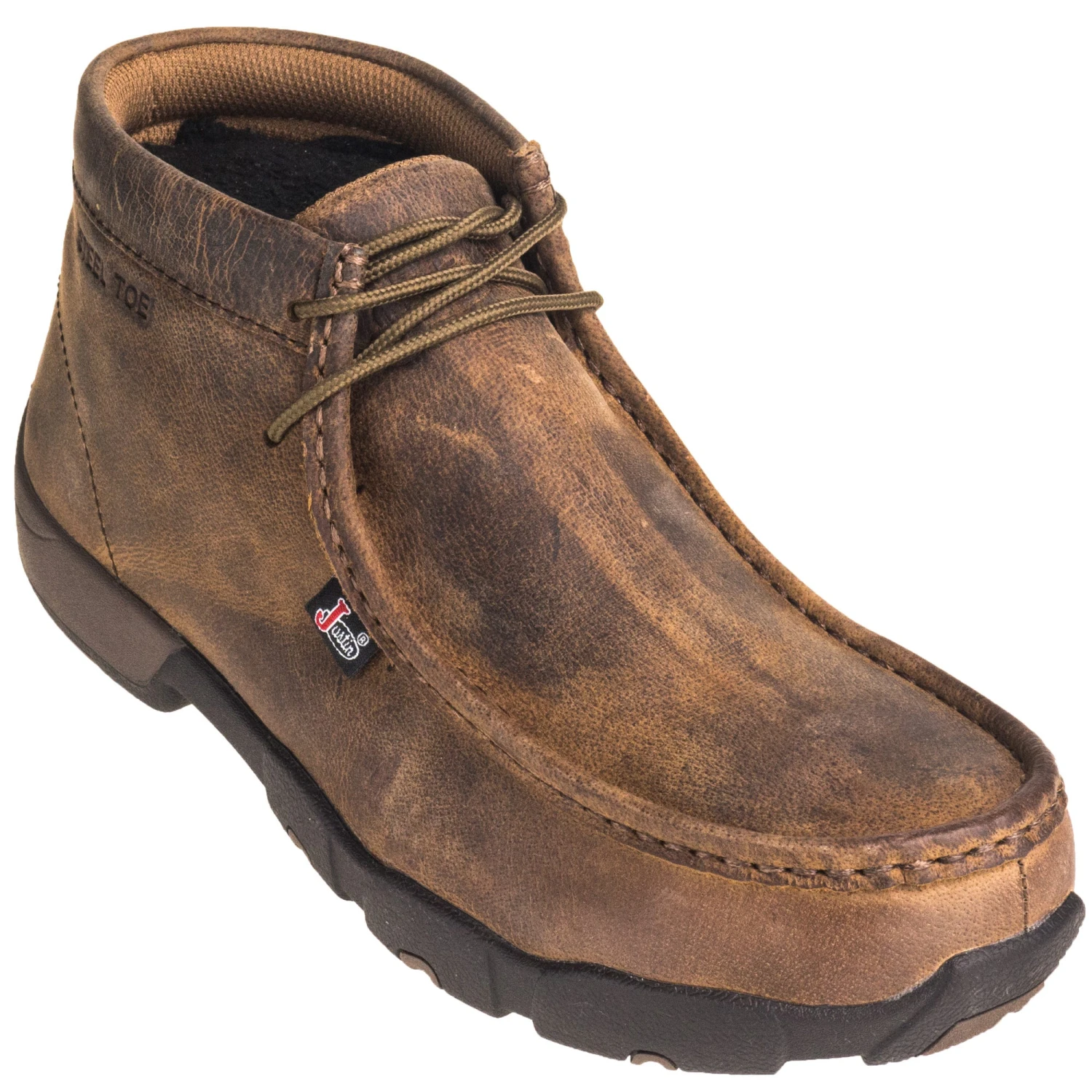 Justin Boots: Men's 235 Dark Brown Steel Moc Toe EH Work Boots - Image 3
