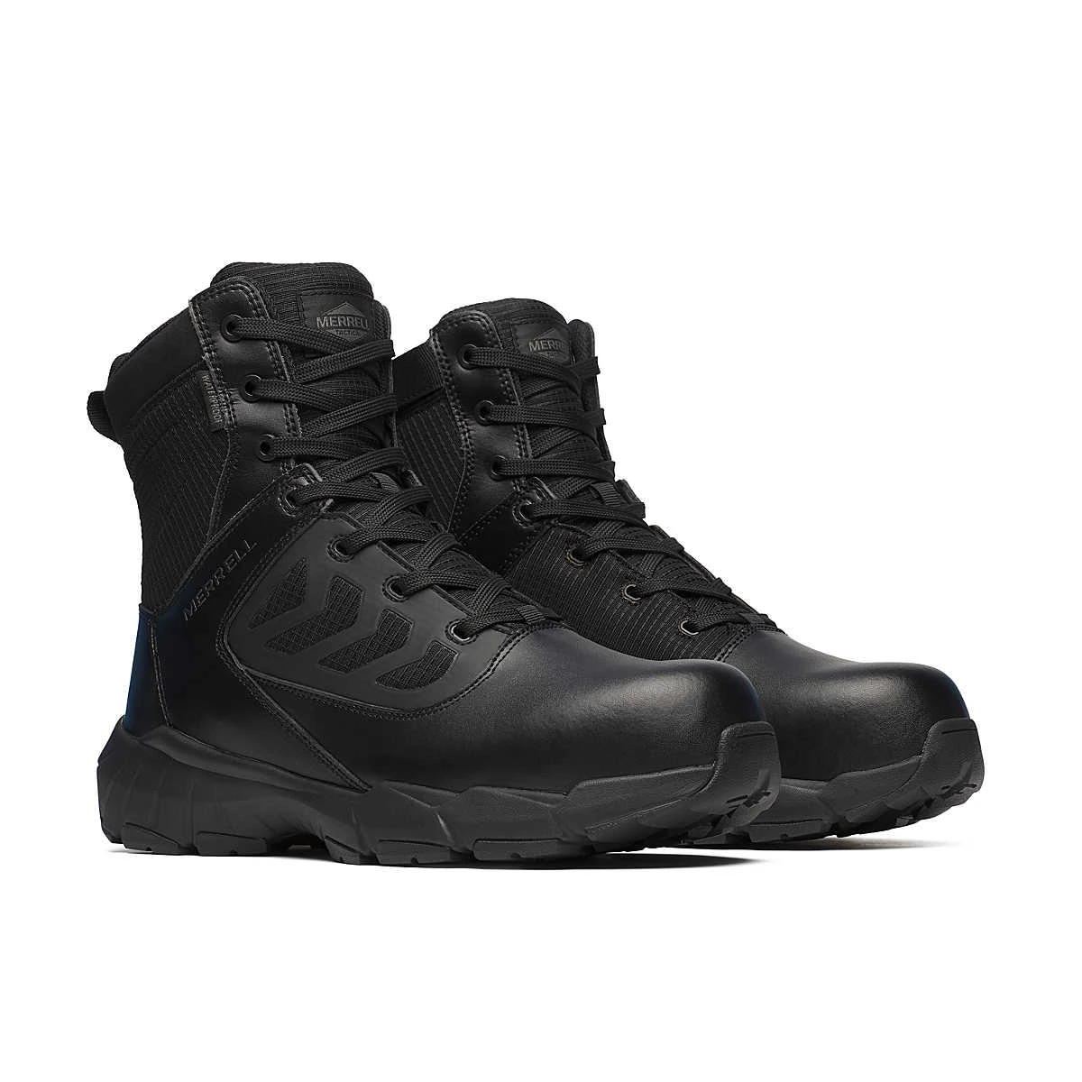 Merrell Boots: Men's J007947 Black Carbon Fiber Toe Fullbench 8" Tactical Zip Waterproof Work Boot